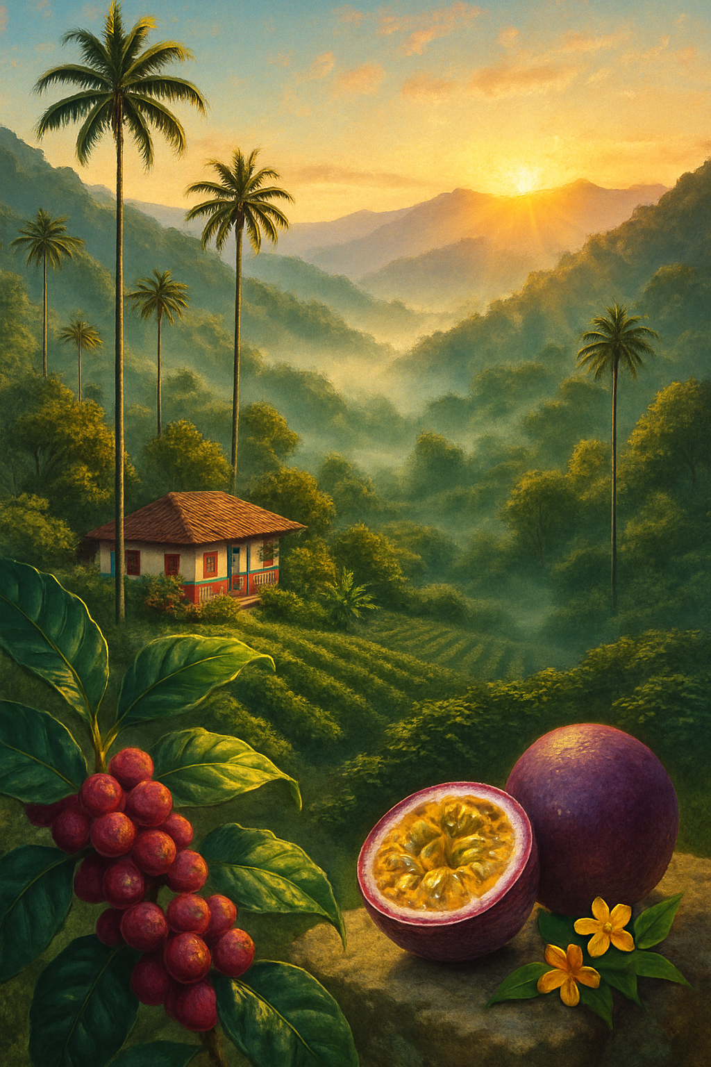 Colombia Quindío Campo Hermoso Passionfruit Co-Fermented Honey — coffee origin landscape