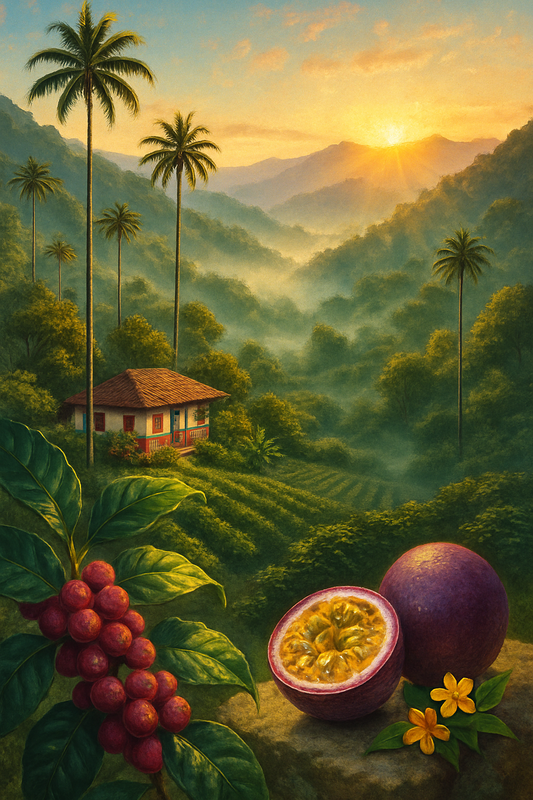 Colombia Quindío Campo Hermoso Passionfruit Co-Fermented Honey — coffee origin landscape